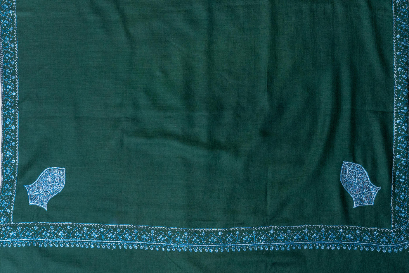 Emerald Elegance - Fine Merino Wool Hand-Embroidered Sozni Shawl