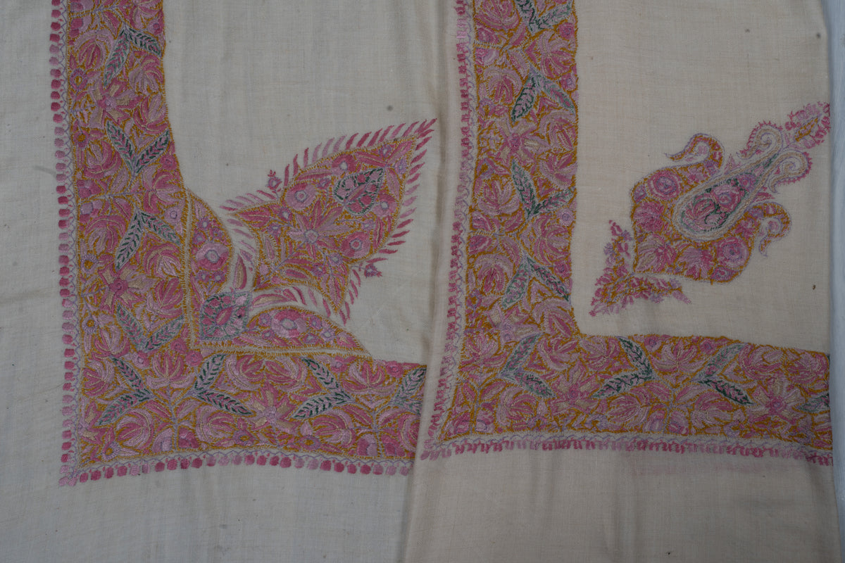 Blush Rosette Cashmere Rumal — Sozni Hand Embroidered