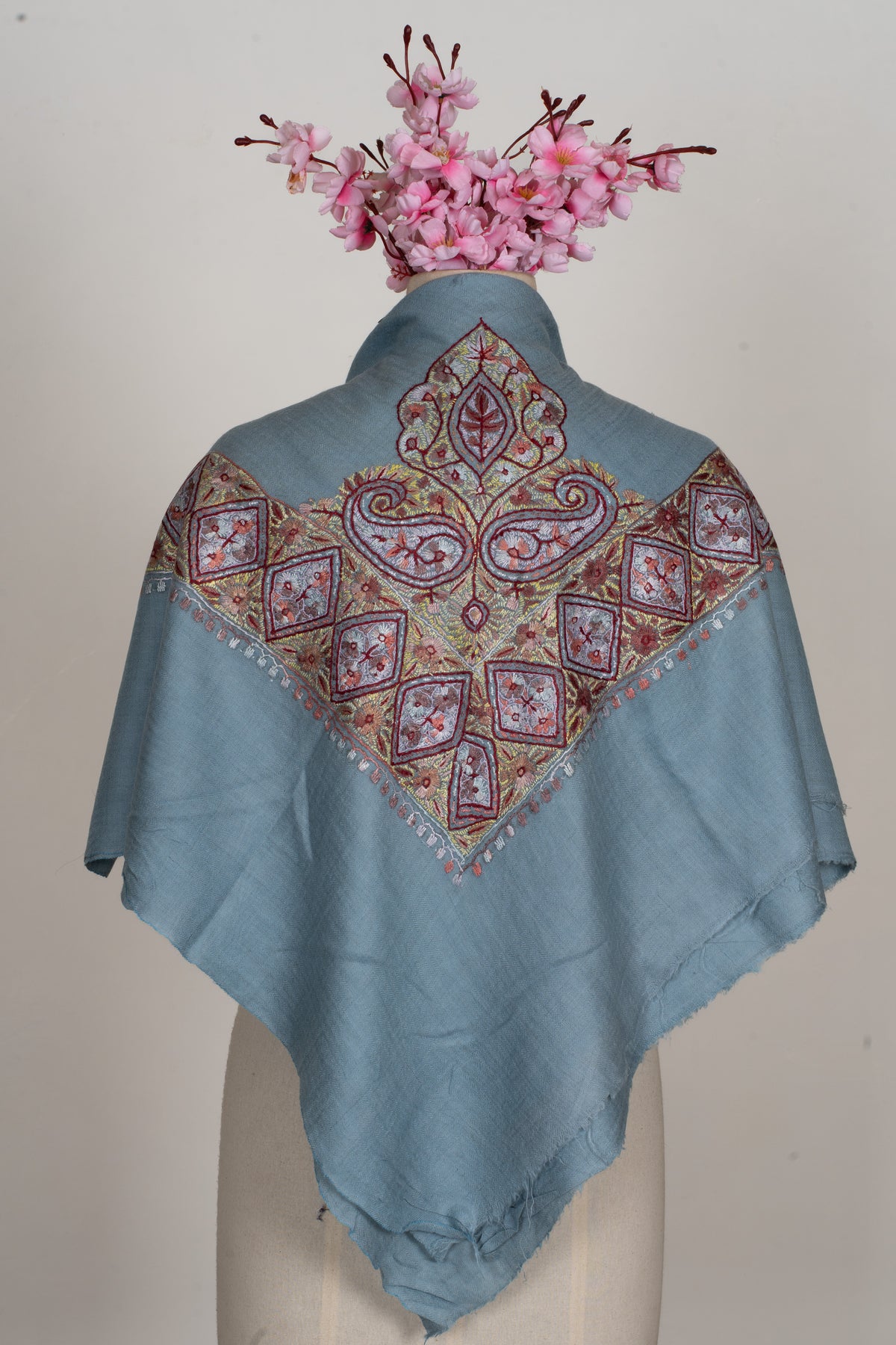 Sky Garnet Cashmere Rumal — Sozni Hand Embroidered