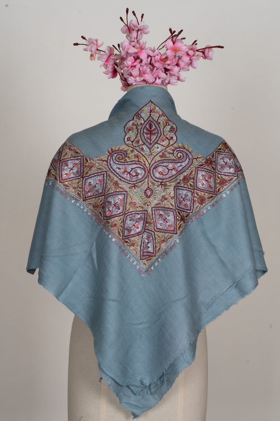 Sky Garnet Cashmere Rumal — Sozni Hand Embroidered