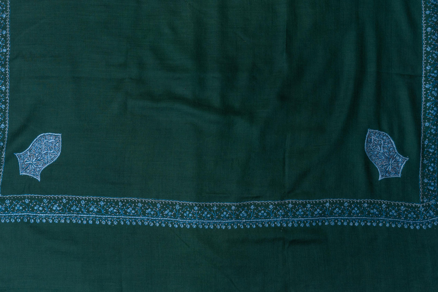 Emerald Elegance - Fine Merino Wool Hand-Embroidered Sozni Shawl