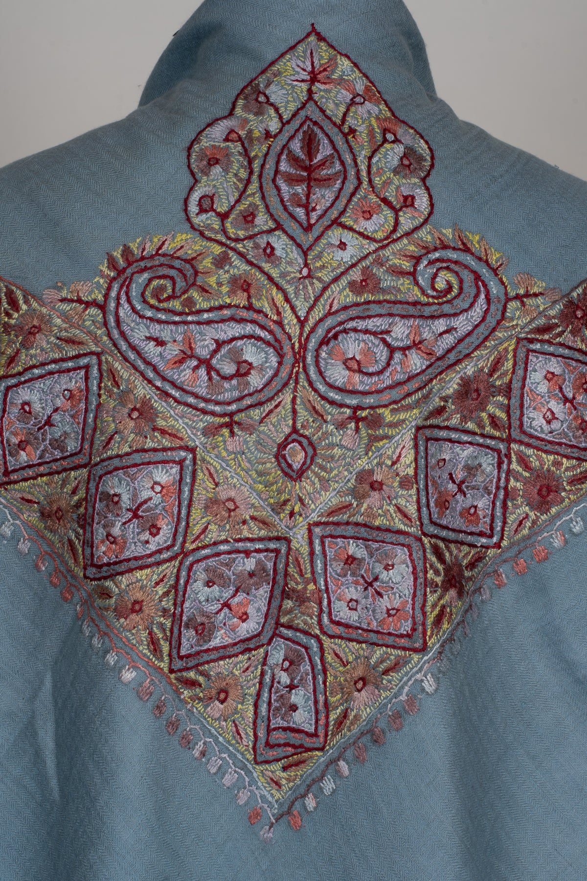 Sky Garnet Cashmere Rumal — Sozni Hand Embroidered