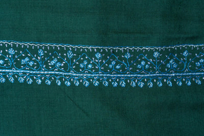 Emerald Elegance - Fine Merino Wool Hand-Embroidered Sozni Shawl