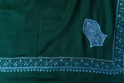 Emerald Elegance - Fine Merino Wool Hand-Embroidered Sozni Shawl