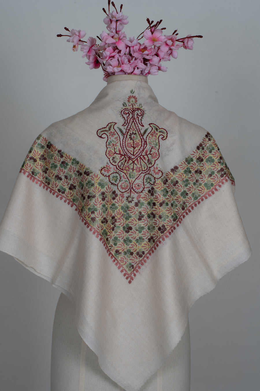 Meadow Ruby Cashmere Rumal — Sozni Hand Embroidered