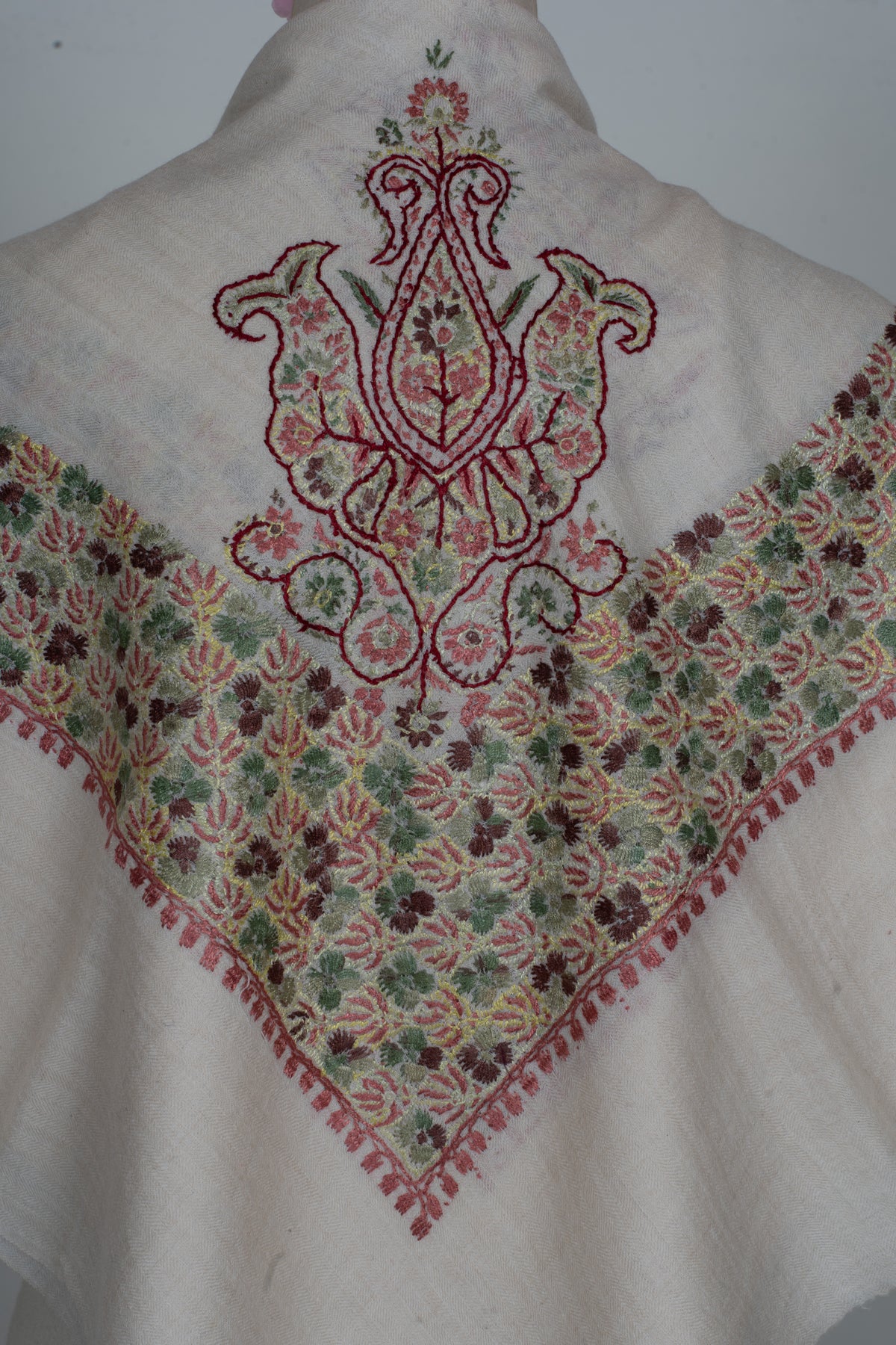 Meadow Ruby Cashmere Rumal — Sozni Hand Embroidered