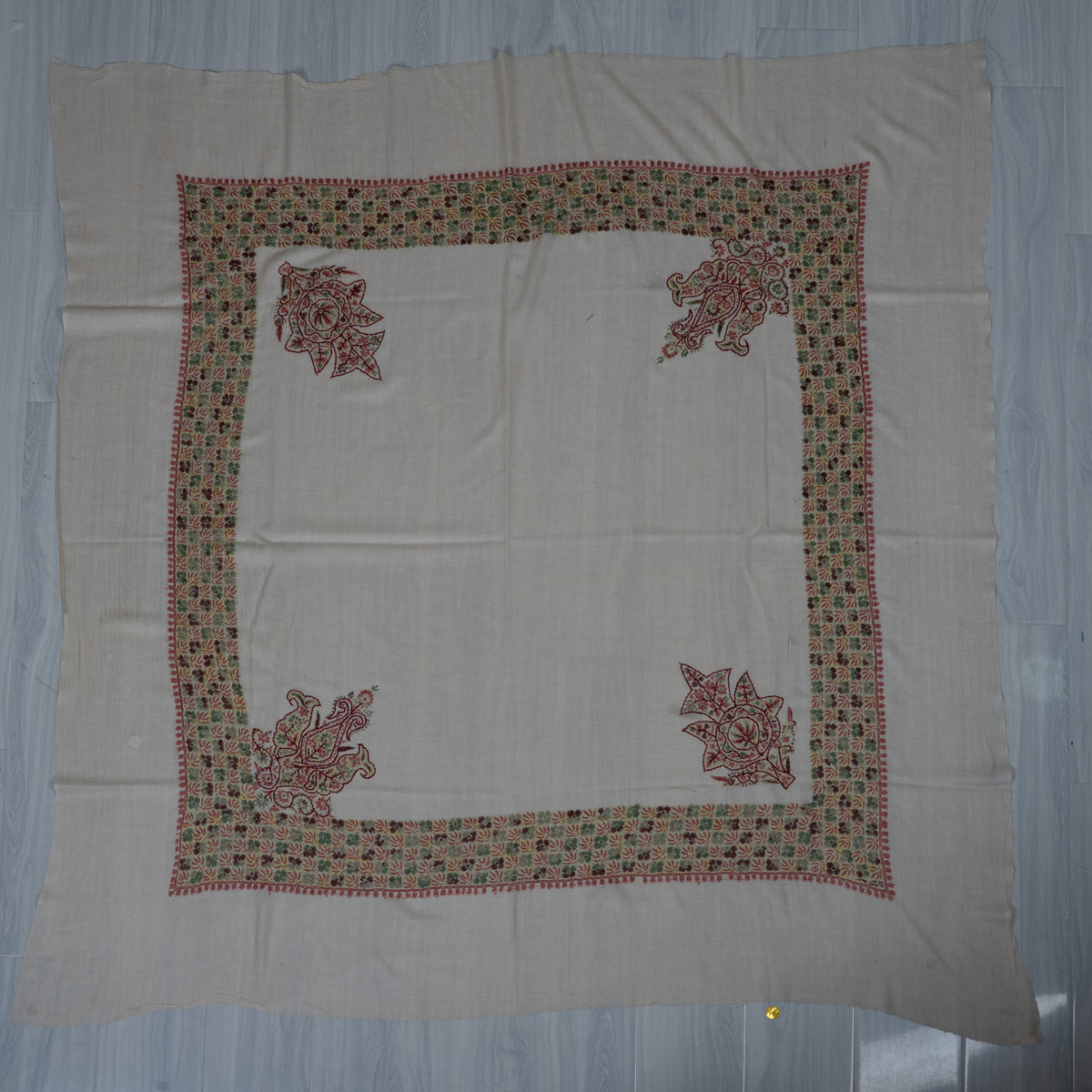 Meadow Ruby Cashmere Rumal — Sozni Hand Embroidered
