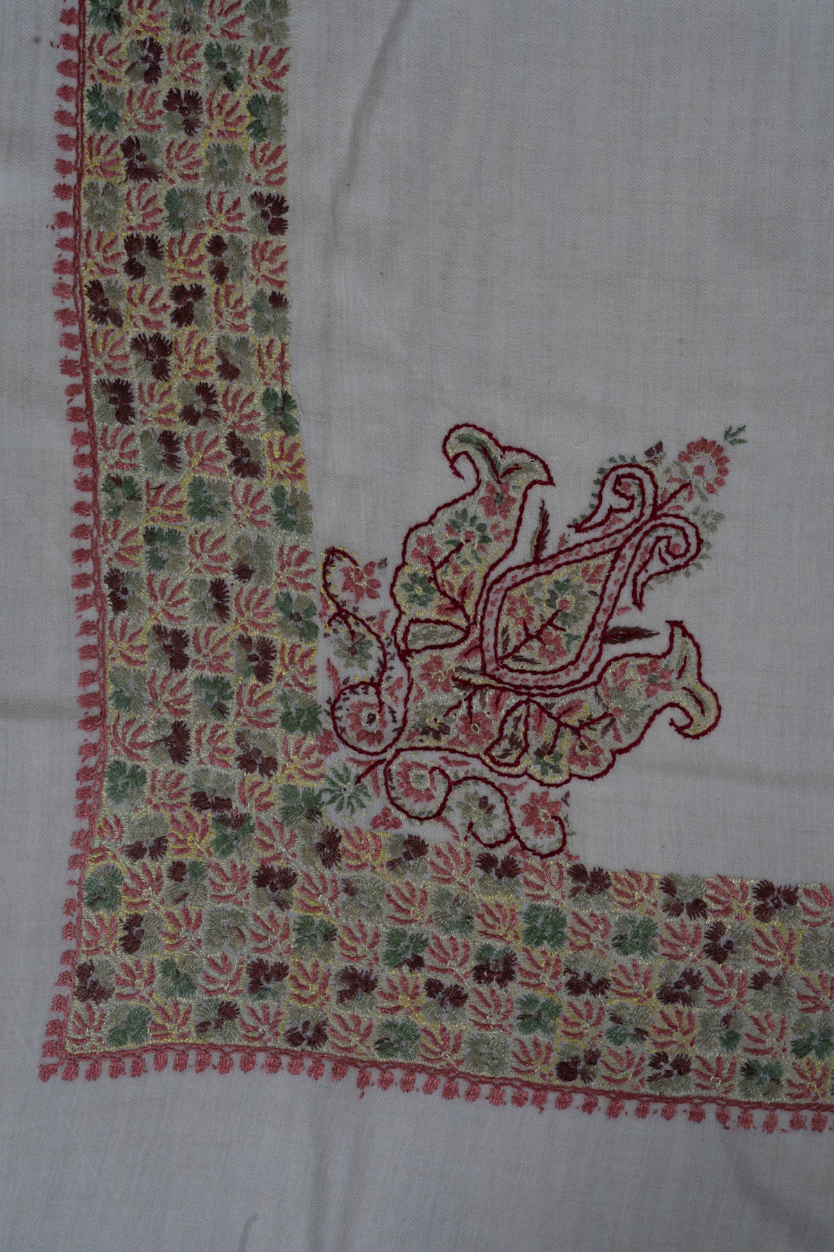 Meadow Ruby Cashmere Rumal — Sozni Hand Embroidered
