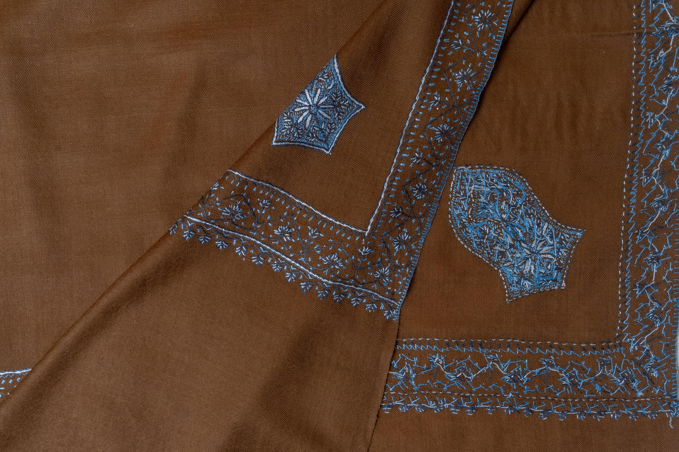 Amber Glow - Hand-Embroidered Sozni Fine Merino Wool Shawl