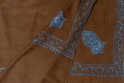 Amber Glow - Hand-Embroidered Sozni Fine Merino Wool Shawl