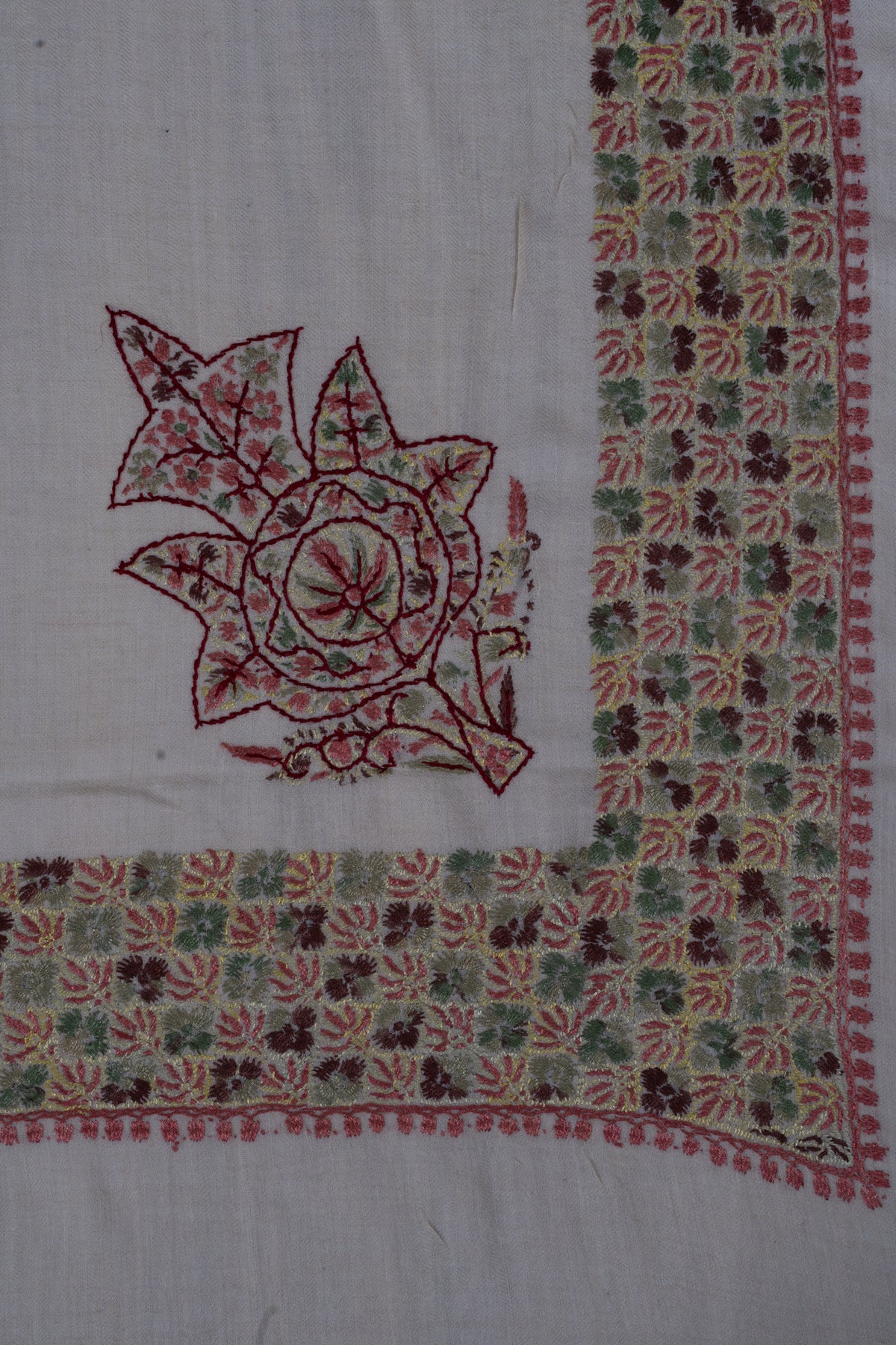 Meadow Ruby Cashmere Rumal — Sozni Hand Embroidered