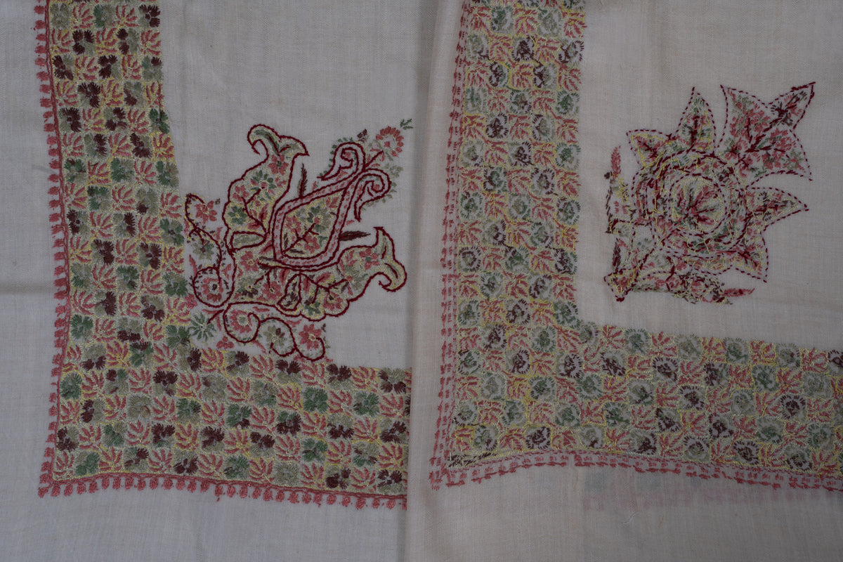 Meadow Ruby Cashmere Rumal — Sozni Hand Embroidered