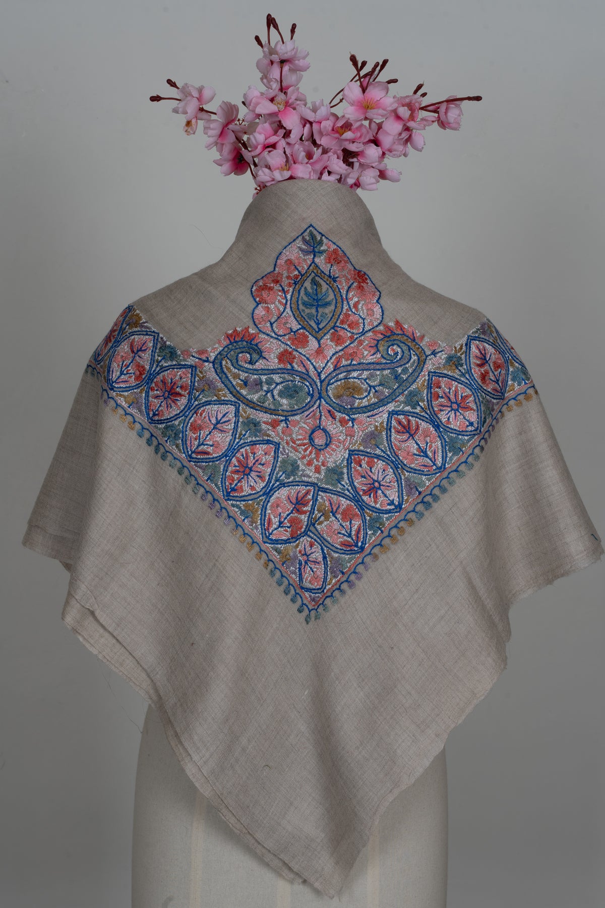 Coral Lattice Cashmere Rumal — Sozni Hand Embroidered