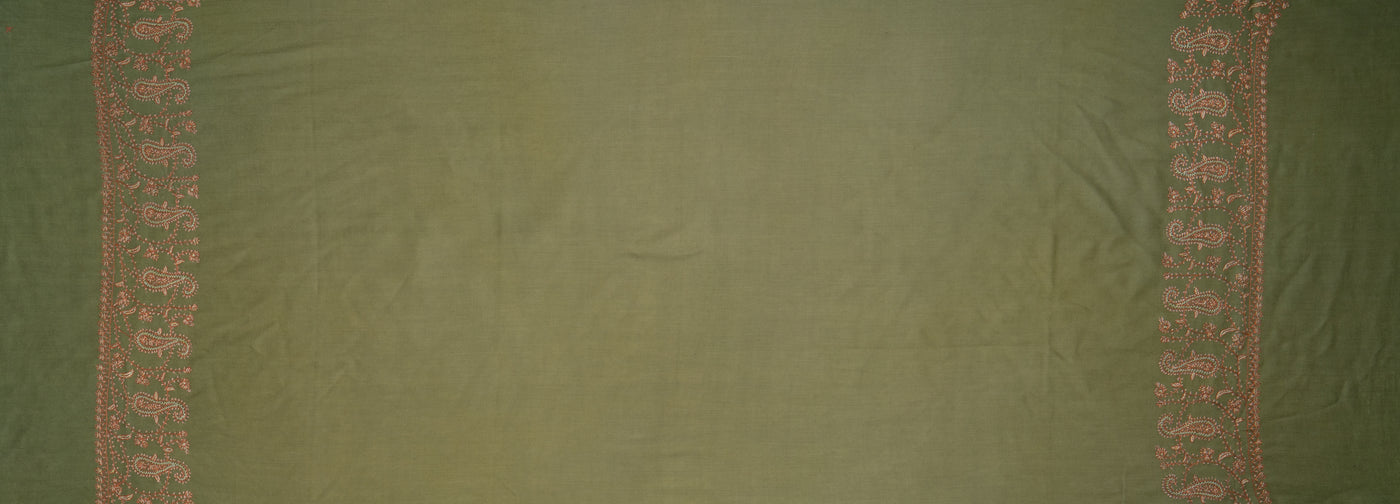 Naaz-e-Zaitoon: Olive Green Sozni Hand-Embroidered Scarf