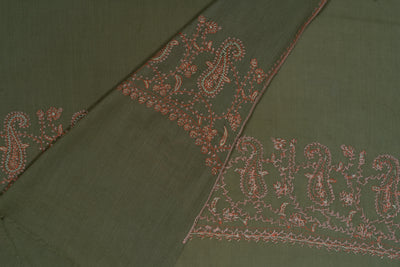 Naaz-e-Zaitoon: Olive Green Sozni Hand-Embroidered Scarf
