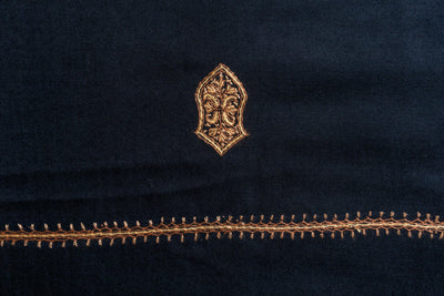 Midnight Majesty - Hand-Embroidered Sozni Merino Wool Shawl