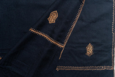 Midnight Majesty - Hand-Embroidered Sozni Merino Wool Shawl