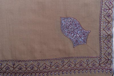 Beige Serenity - Merino Wool Hand-Embroidered Sozni Shawl