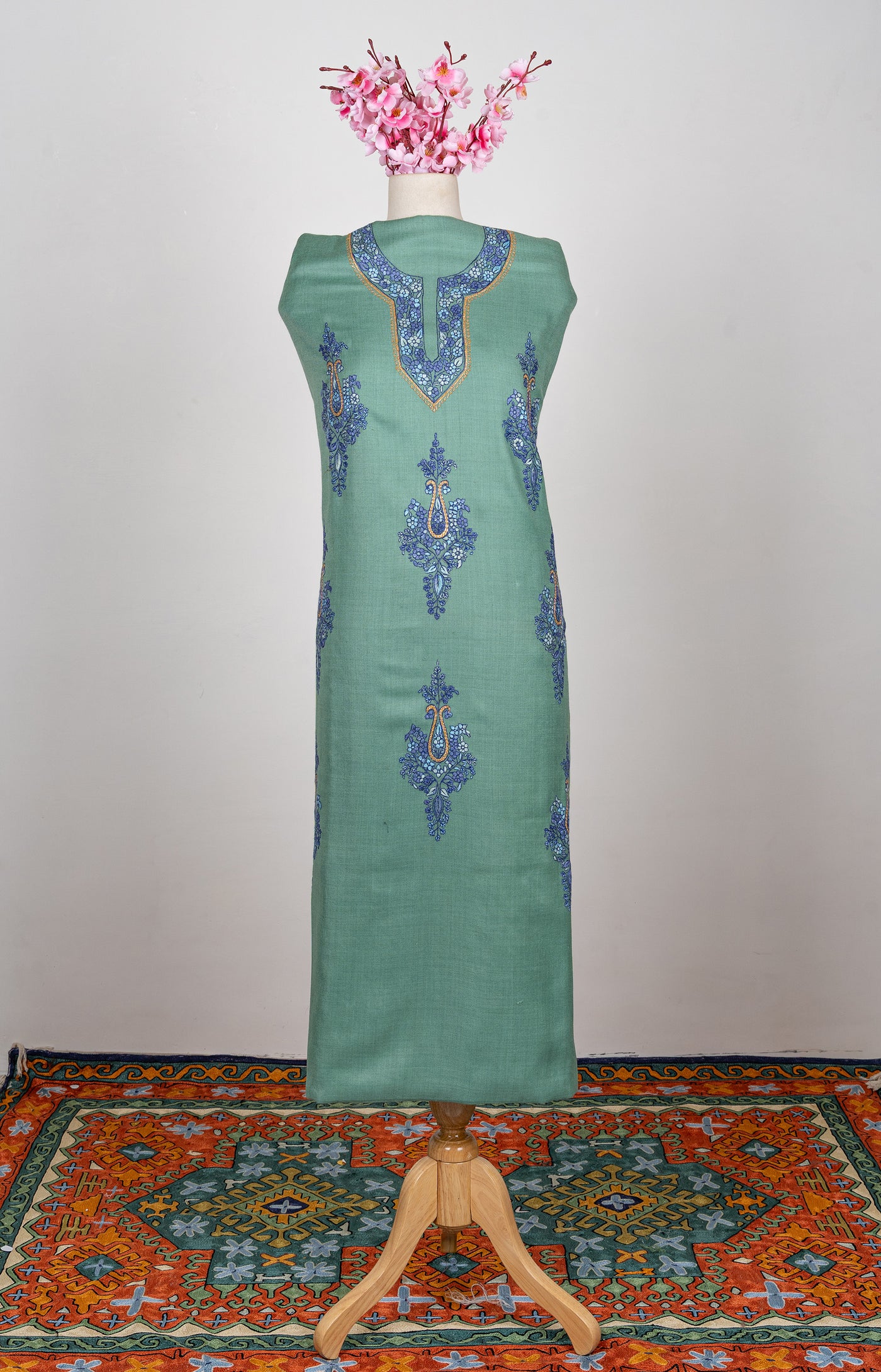 Gul-e-Neel — Sozni Hand Embroidered Kashmiri Suit in Sage Green