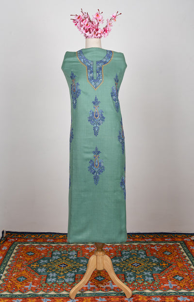 Gul-e-Neel — Sozni Hand Embroidered Kashmiri Suit in Sage Green