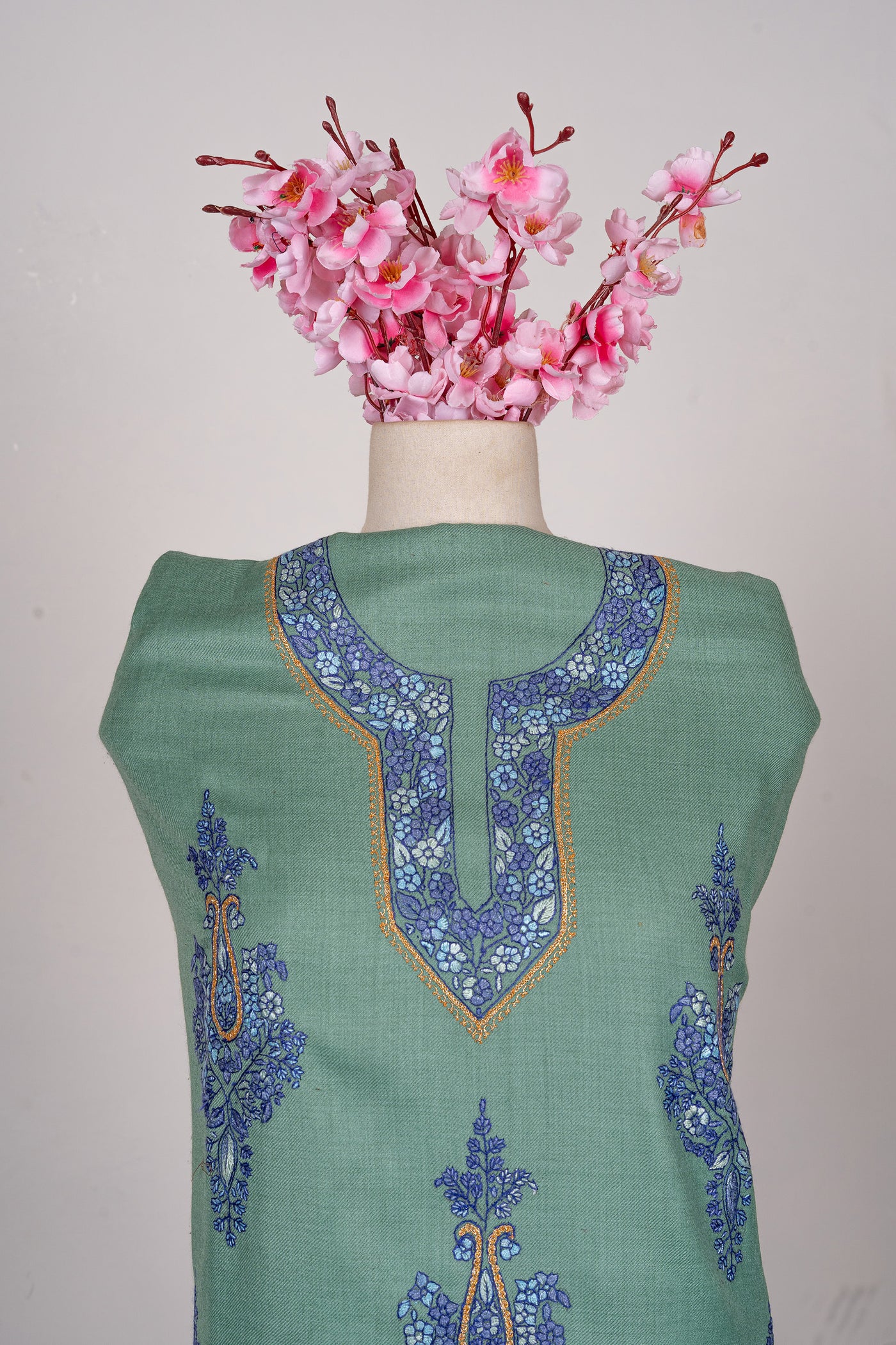 Gul-e-Neel — Sozni Hand Embroidered Kashmiri Suit in Sage Green