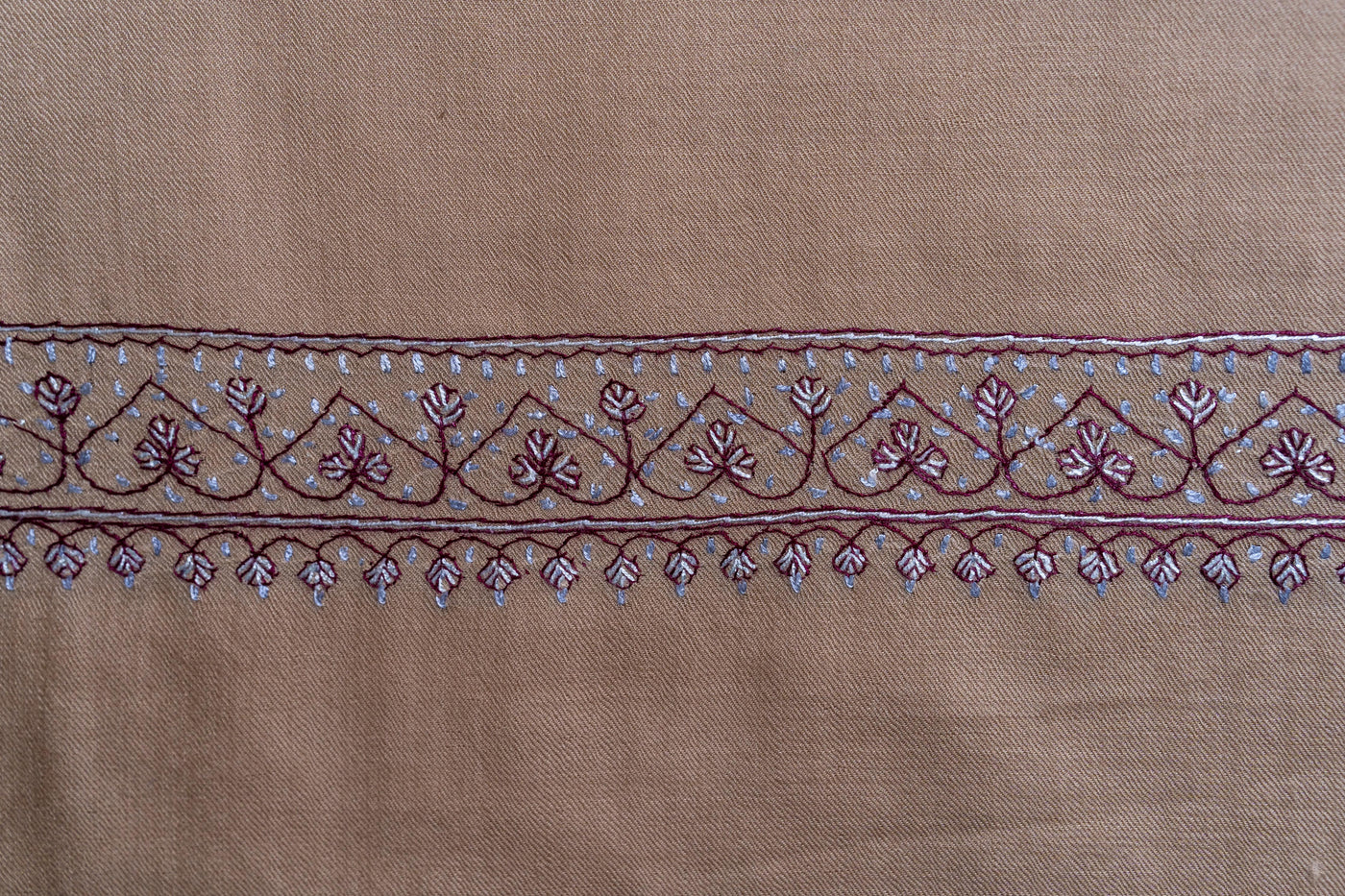 Beige Serenity - Merino Wool Hand-Embroidered Sozni Shawl