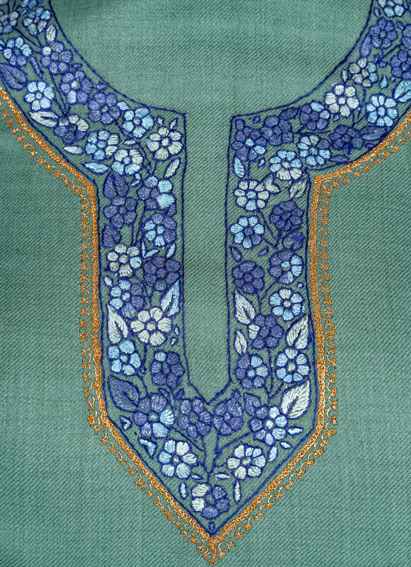 Gul-e-Neel — Sozni Hand Embroidered Kashmiri Suit in Sage Green