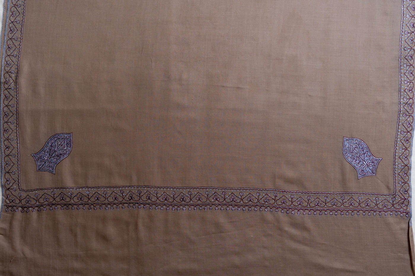 Beige Serenity - Merino Wool Hand-Embroidered Sozni Shawl