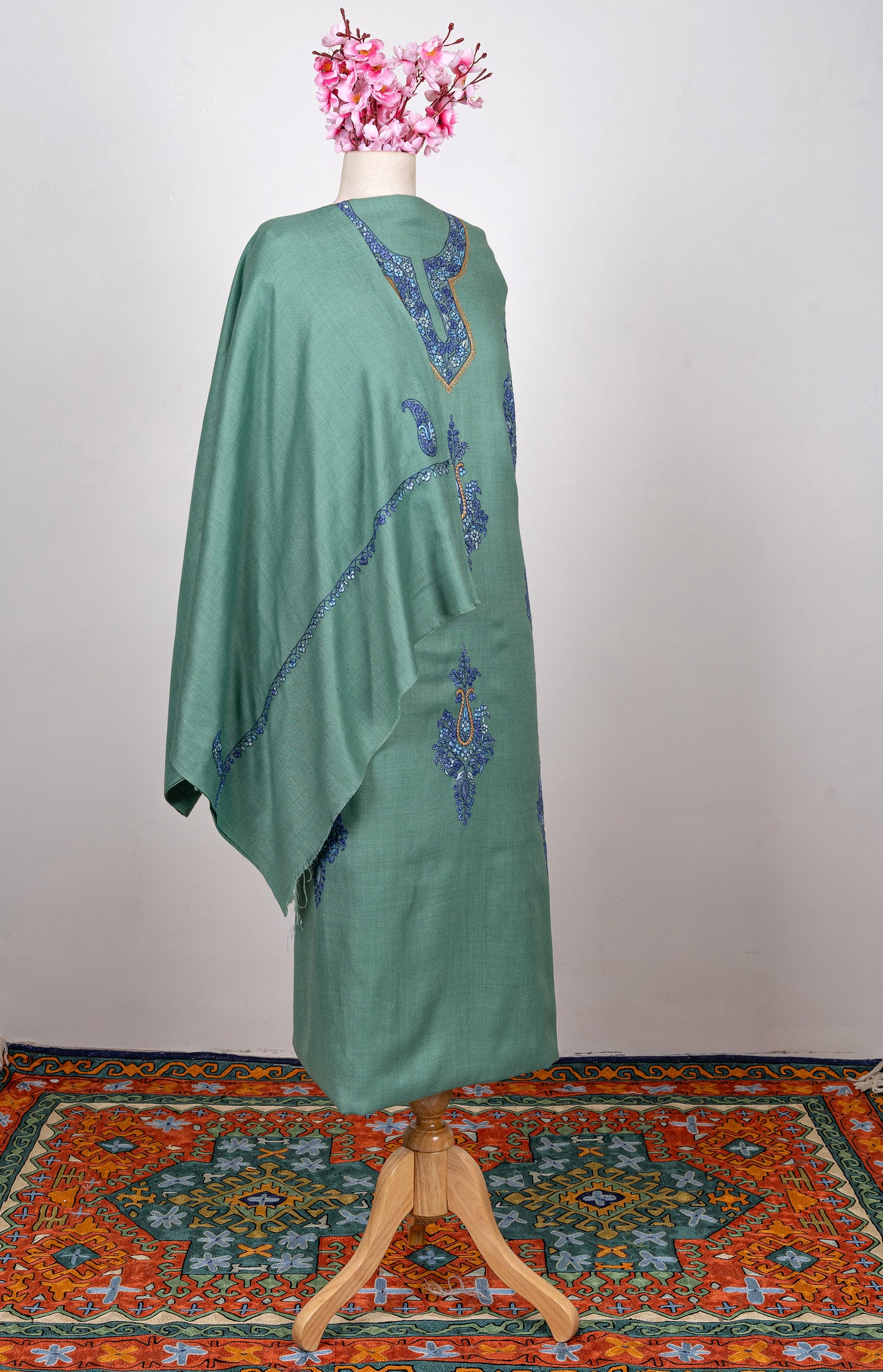 Gul-e-Neel — Sozni Hand Embroidered Kashmiri Suit in Sage Green