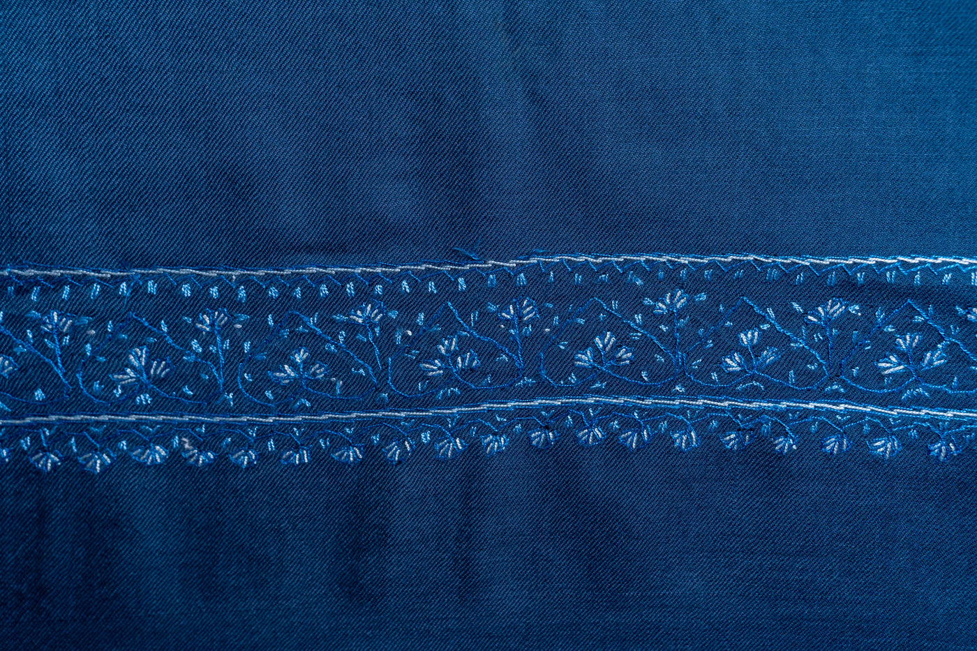 Oceanic Bliss - Merino Wool Shawl with Hand-Embroidered Sozni Detailing