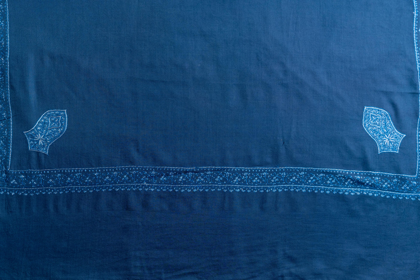 Oceanic Bliss - Merino Wool Shawl with Hand-Embroidered Sozni Detailing