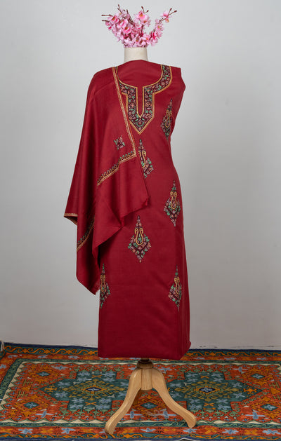 Deep Crimson Sozni Hand Embroidered Suit