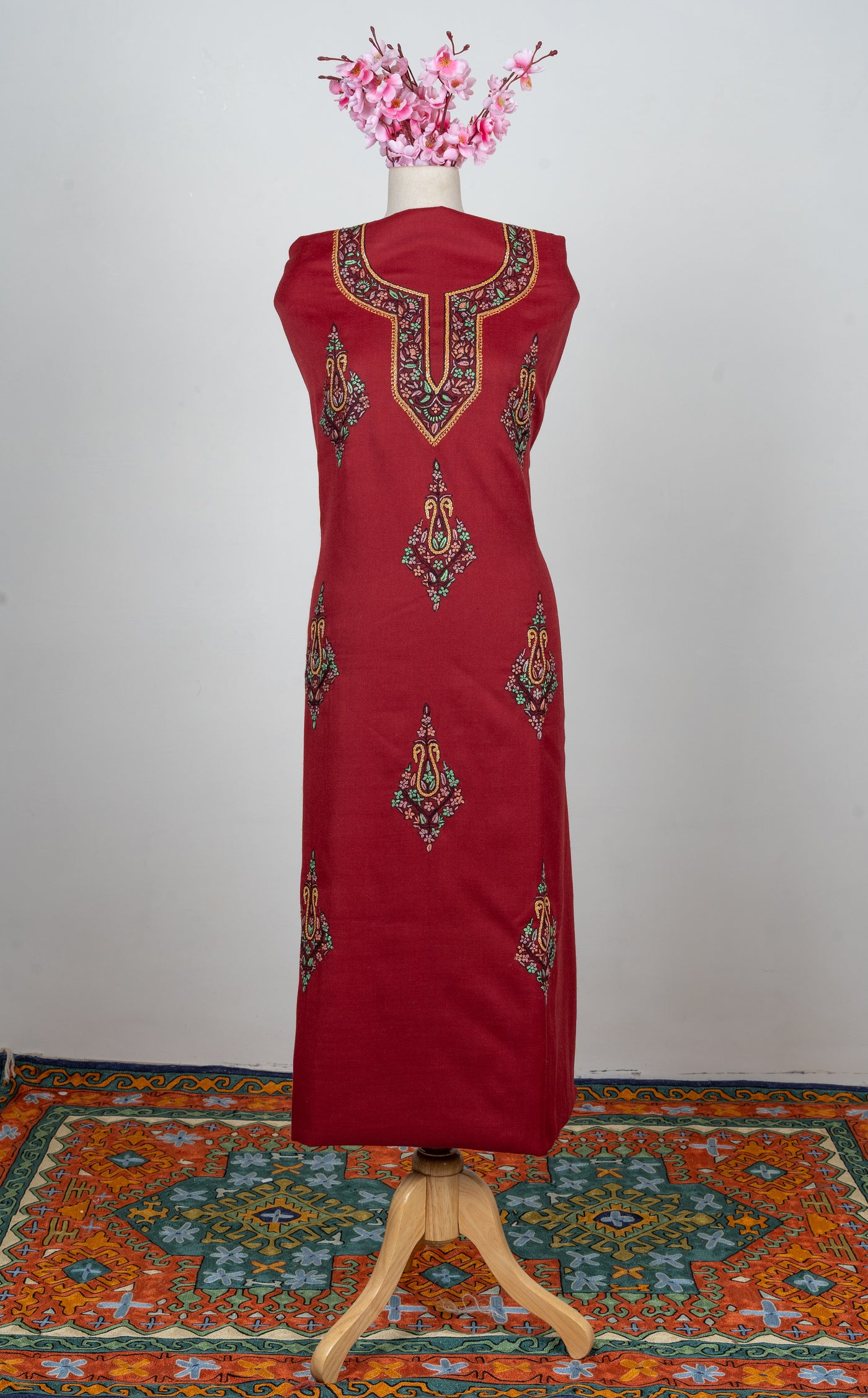 Deep Crimson Sozni Hand Embroidered Suit