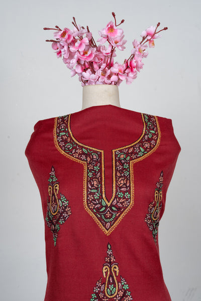 Deep Crimson Sozni Hand Embroidered Suit