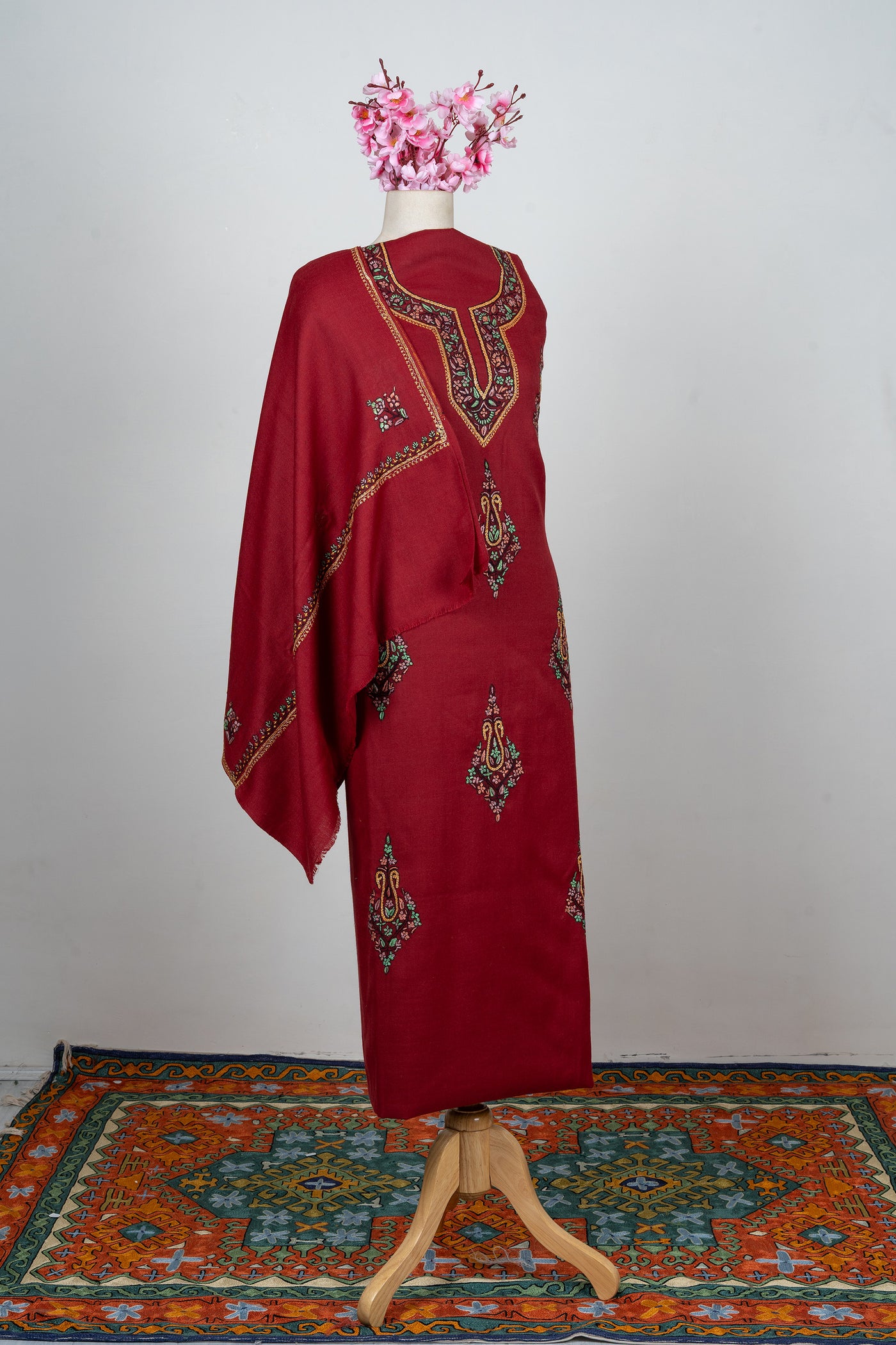 Deep Crimson Sozni Hand Embroidered Suit
