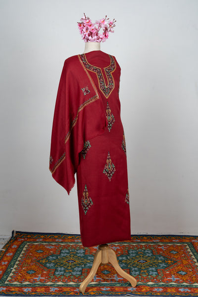 Deep Crimson Sozni Hand Embroidered Suit