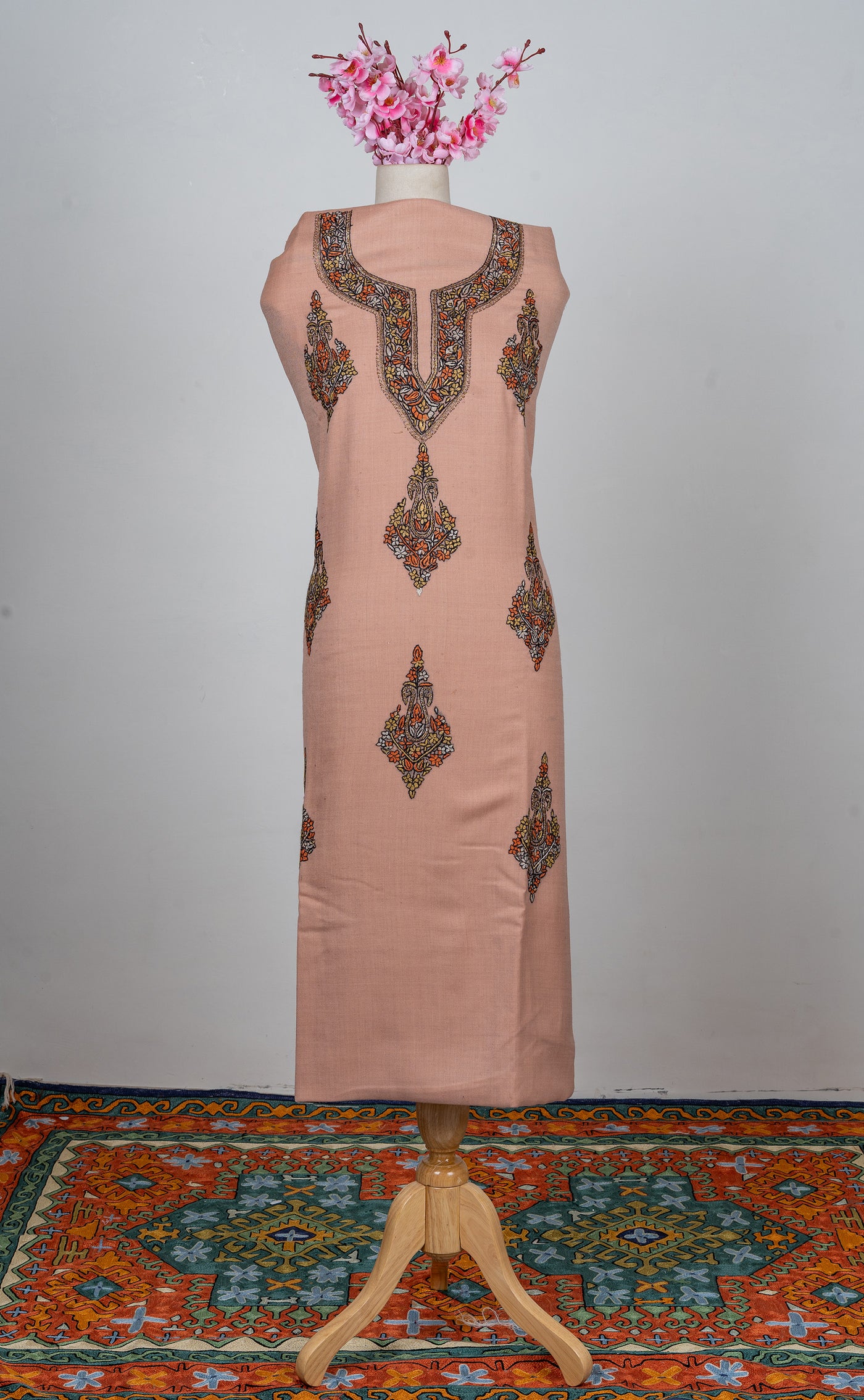 Soft Peach Sozni Hand Embroidered Suit