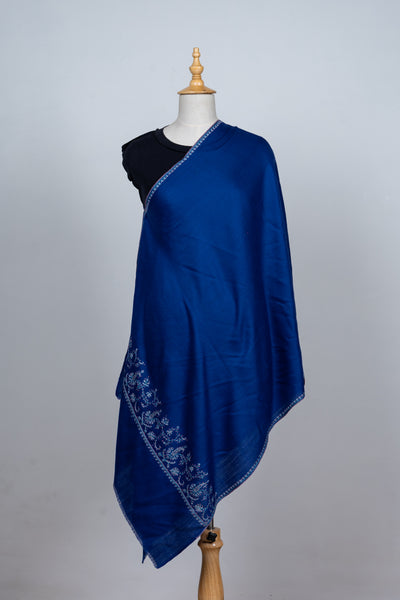 Neel-Khumar: Royal Blue Sozni Hand-Embroidered Scarf