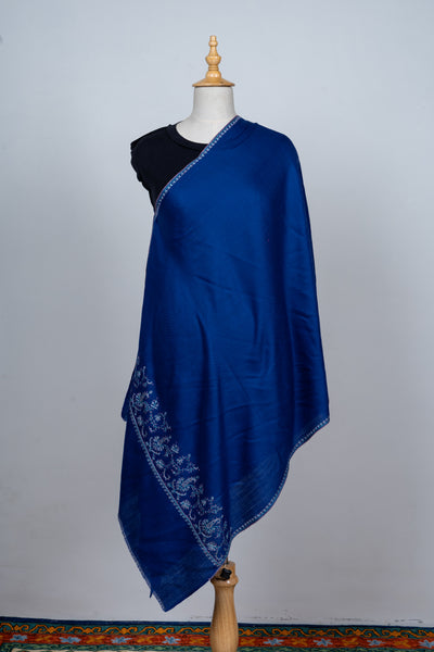 Neel-Khumar: Royal Blue Sozni Hand-Embroidered Scarf