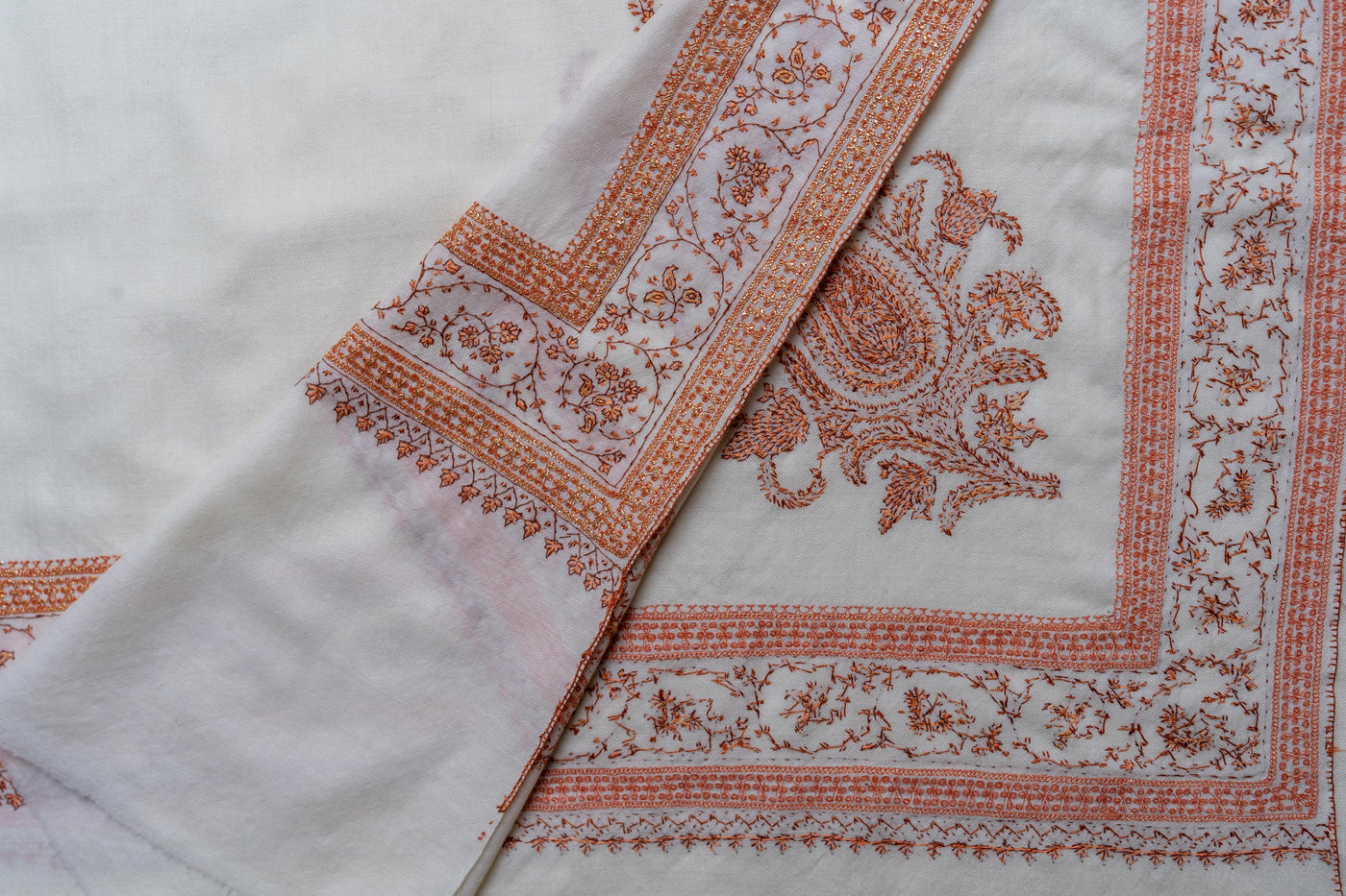 Ivory Grace - Hand-Embroidered Sozni Merino Wool Shawl