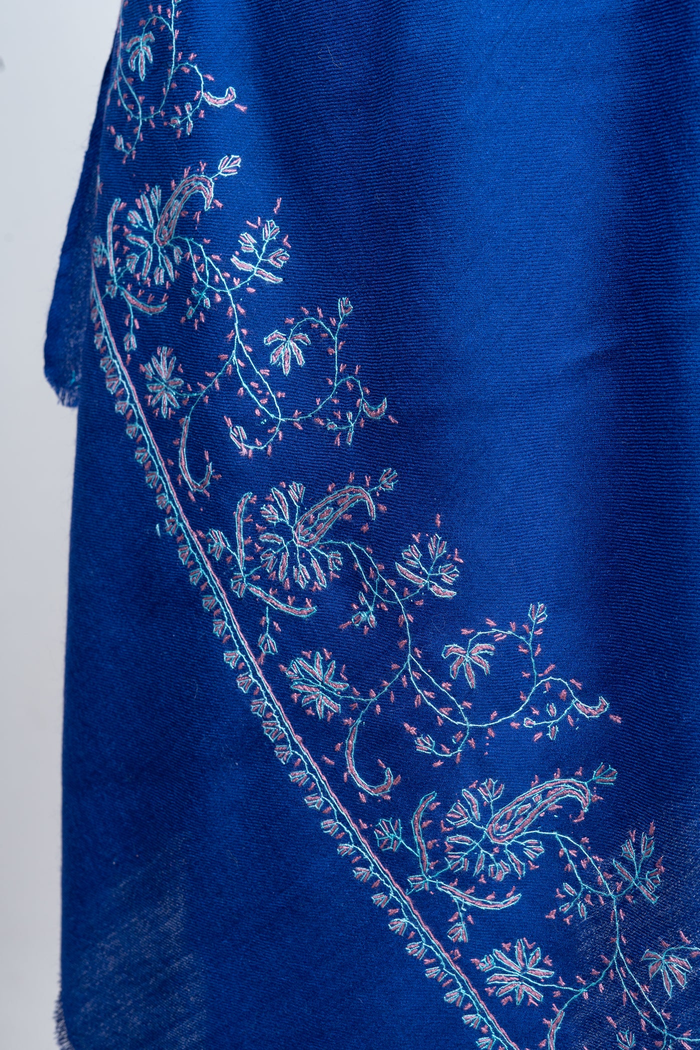 Neel-Khumar: Royal Blue Sozni Hand-Embroidered Scarf