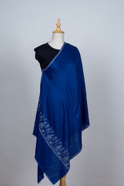 Neel-Khumar: Royal Blue Sozni Hand-Embroidered Scarf