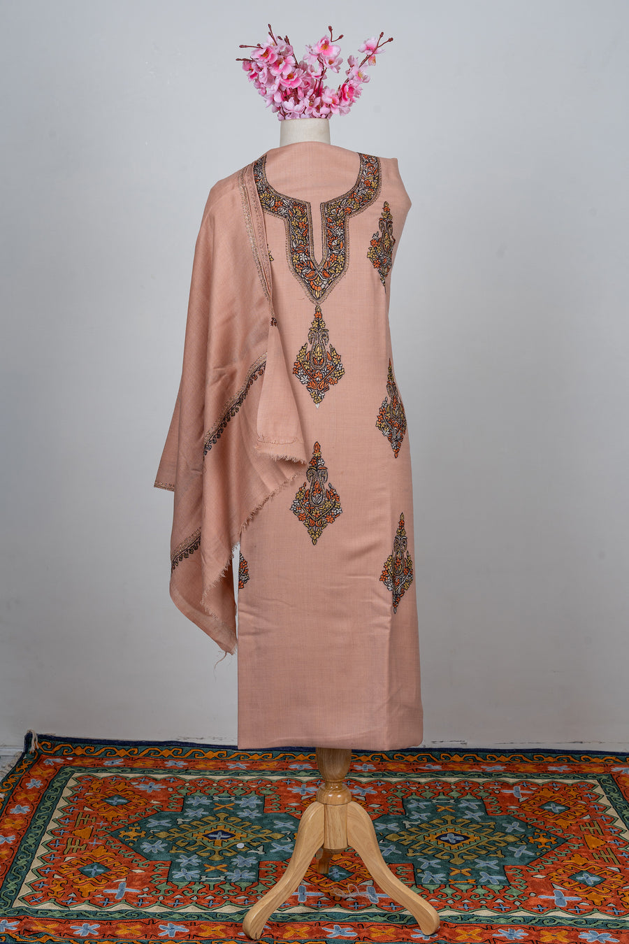 Soft Peach Sozni Hand Embroidered Suit