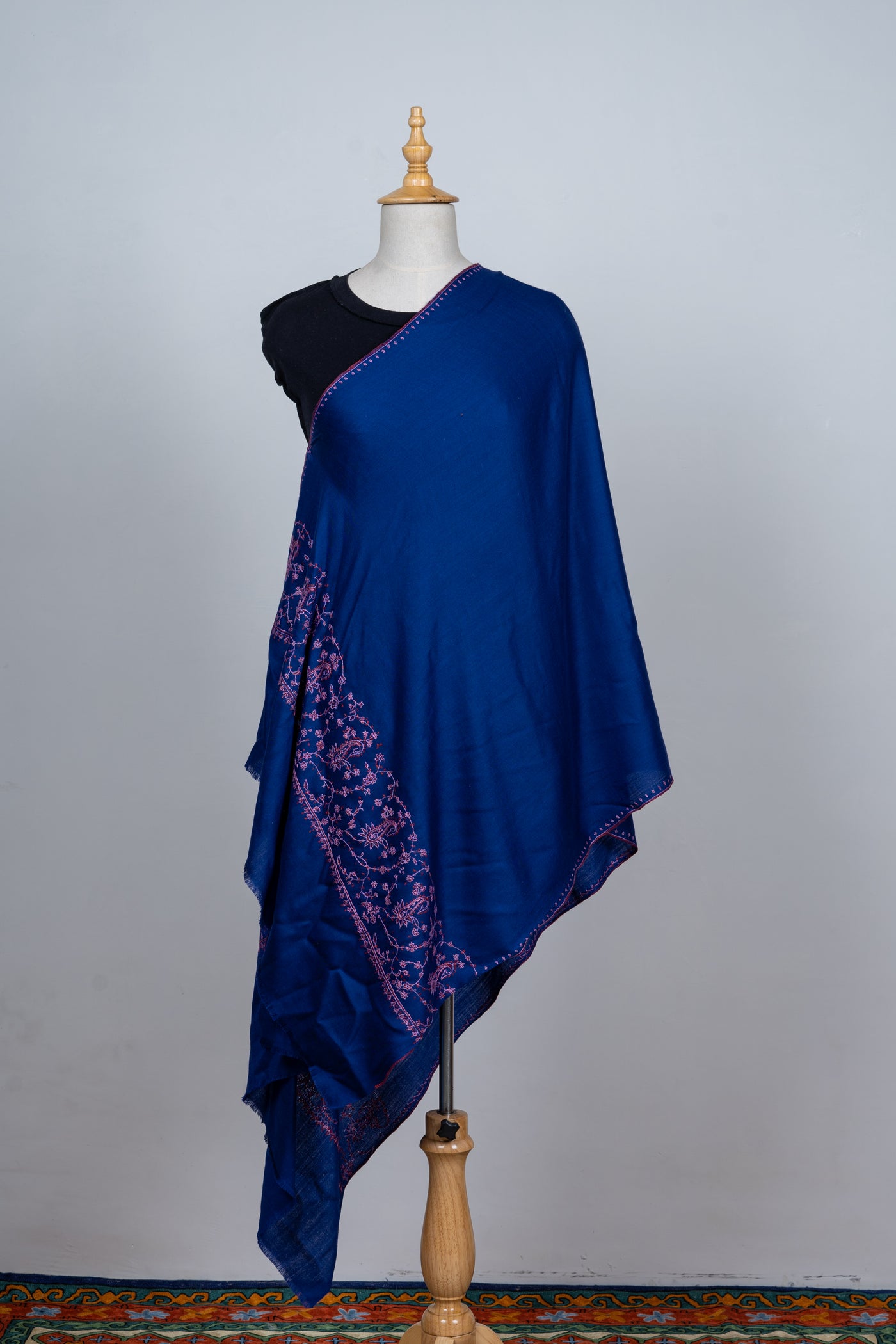 Shaam-e-Ferozi: Navy & Plum Sozni Hand-Embroidered Scarf