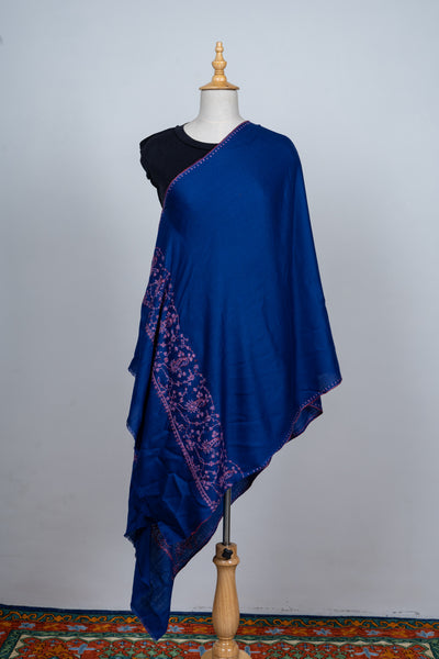 Shaam-e-Ferozi: Navy & Plum Sozni Hand-Embroidered Scarf