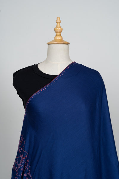 Shaam-e-Ferozi: Navy & Plum Sozni Hand-Embroidered Scarf