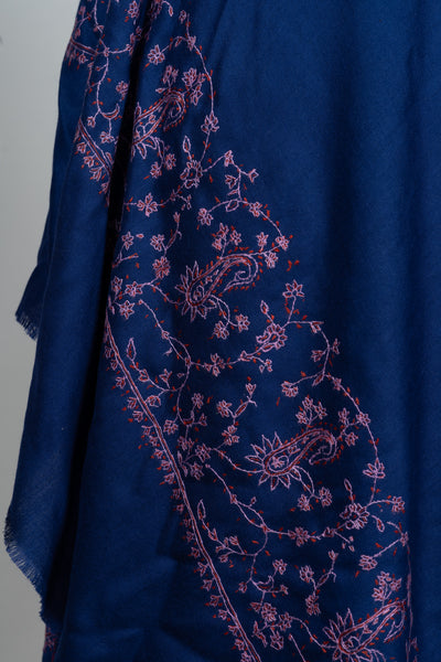 Shaam-e-Ferozi: Navy & Plum Sozni Hand-Embroidered Scarf