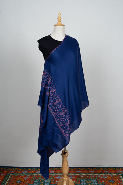Shaam-e-Ferozi: Navy & Plum Sozni Hand-Embroidered Scarf