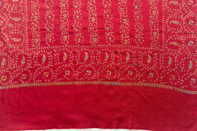 Crimson Splendor - Merino Wool Shawl with All-Over Hand-Embroidered Sozni Design