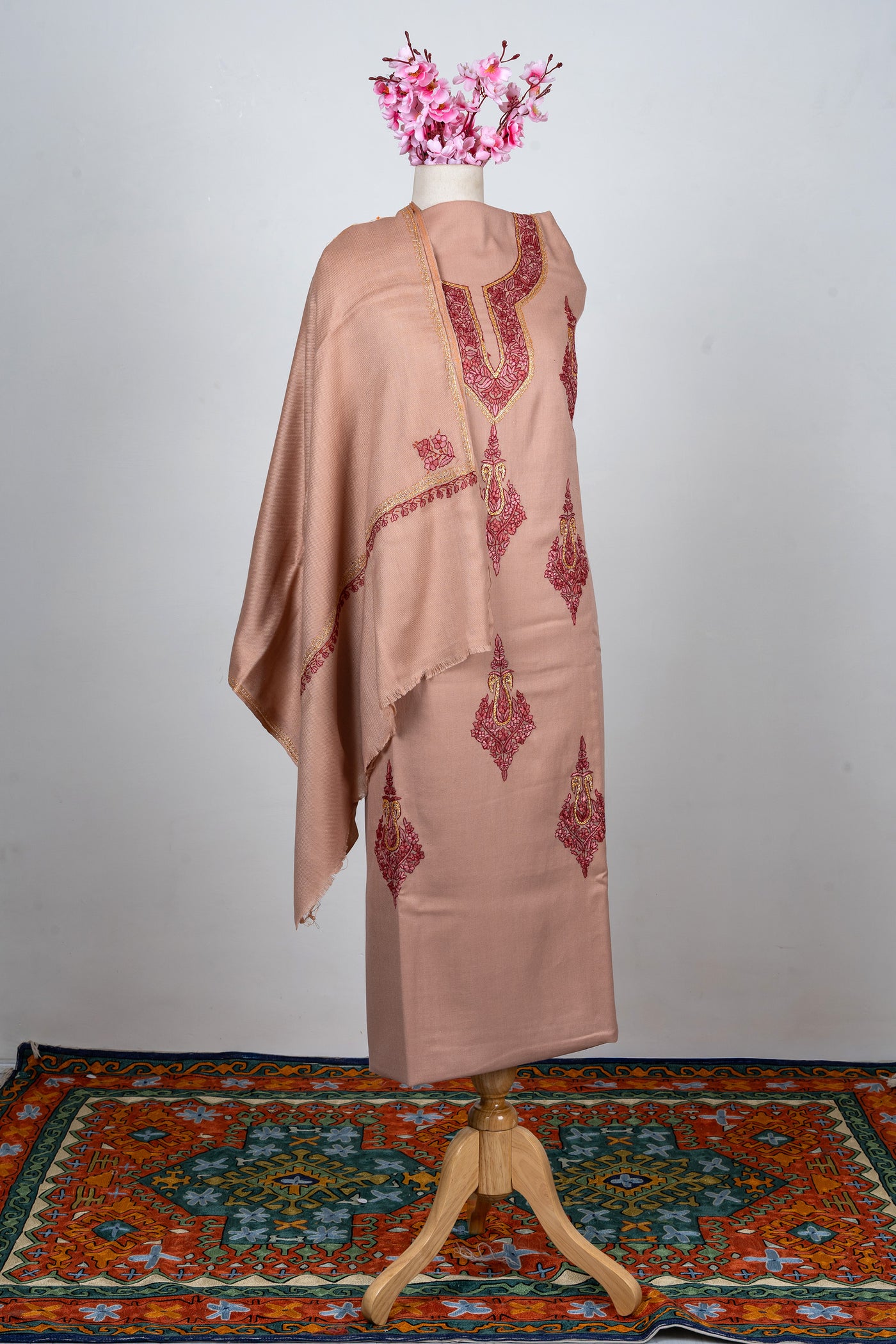 Blush Beige Sozni Hand Embroidered Suit